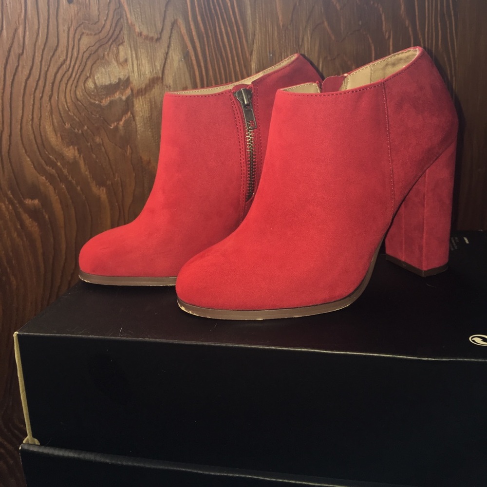 Red suede high heels/ booties